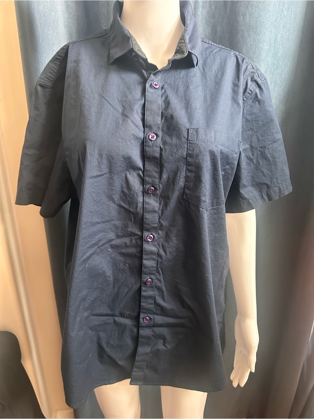 INC International Concepts Men's Navy Short Sleeve Stretch Button Down Shirt L